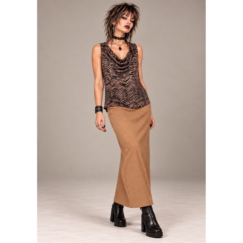 CHAPS 2X Black Tan Chevron Cowl Neck Sleeveless Top Plus Size